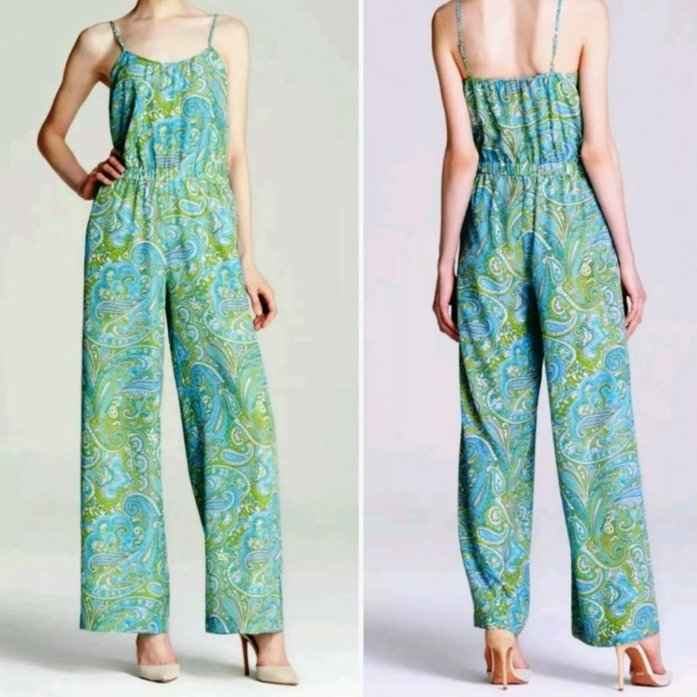 Michael Kors Green and blue paisley one piece jumpsuit